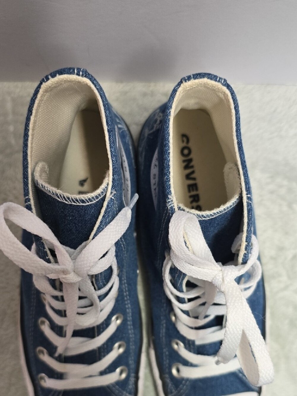 Converse High Top Sneakers in Blue Denim with White Butterfly Accents - Picture 5 of 7
